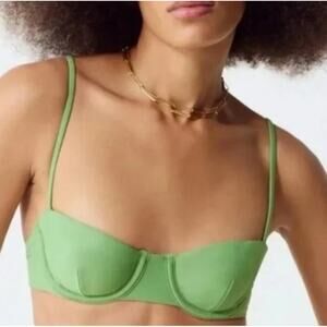 J. Crew Balconette Underwire Bikini Top Womens 32B Green Swim Beach Vacation NEW